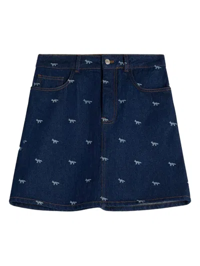 MAISON KITSUNÉ ANIMAL-PRINT DENIM SKIRT