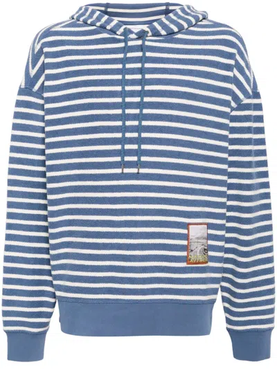 Maison Kitsuné Appliqué-logo Striped Cotton Hoodie In Blue