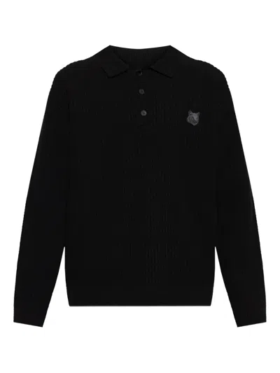 Maison Kitsuné Black Shirt Collar Sweater