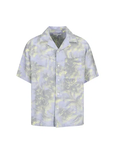 Maison Kitsuné Azure Floral Print Cotton Camp Shirt In Green