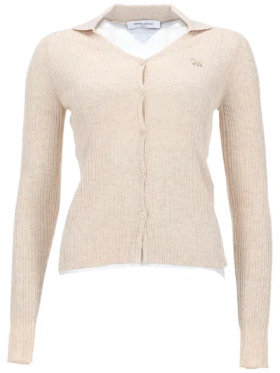 Maison Kitsuné Baby Fit Slim Ribbed Cardigan In Neutral