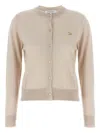 Maison Kitsuné Beige Cropped Cardigan With Round Neck And Logo Embroidery On The Front In Wool Woman In 中性色