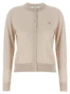 Maison Kitsuné Beige Cropped Cardigan With Round Neck And Logo Embroidery On The Front In Wool Woman In Beige