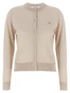 Maison Kitsuné Beige Cropped Cardigan With Round Neck And Logo Embroidery On The Front In Wool Woman In Beige