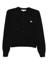 Maison Kitsuné V-neck Long Sleeve Wool Cardigan In Black