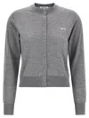 Maison Kitsuné Grey Cropped Cardigan With Round Neck And Logo Embroidery On The Front In Gray