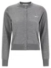 Maison Kitsuné Grey Cropped Cardigan With Round Neck And Logo Embroidery On The Front In Gray