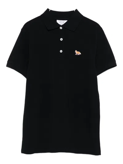 Maison Kitsuné Baby Fox Cotton Polo Shirt In Black
