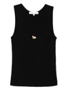 Maison Kitsuné Black Top With Ribbed Design And Baby Fox Embroidered On The Front In Cotton Woman In Black
