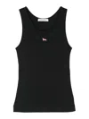 Maison Kitsuné Black Top With Ribbed Design And Baby Fox Embroidered On The Front In Cotton Woman In Black