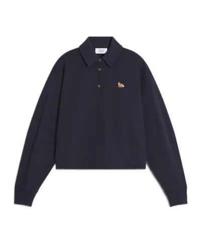 Maison Kitsuné Baby Fox Cropped Polo Sweatshirt In Black