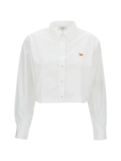 Maison Kitsuné Fox Cropped Shirt Long Sleeves Collar In White
