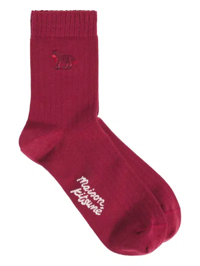 Maison Kitsuné Baby Fox Embroidered Socks In Red