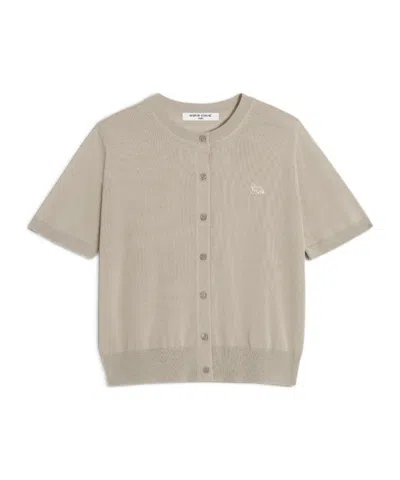 Maison Kitsuné Baby Fox Fine Merino Short Sleeve Cardigan In Neutral
