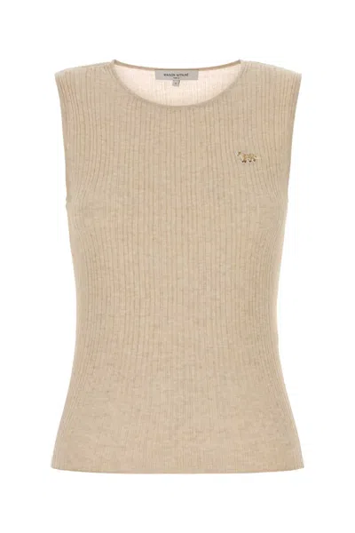 Maison Kitsuné Maison Kitsune Baby Fox Fine Rib Knitted Top In Brown