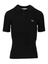 Maison Kitsuné Baby Fox Fine Rib Wool Polo Polo Shirt Black In Black