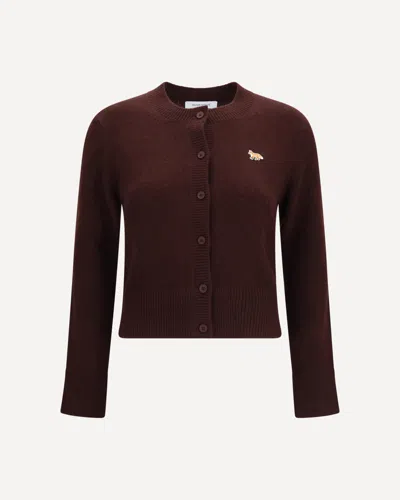 Maison Kitsuné Baby Fox Cardigan Ribbed Cuffs And Hem In Brown