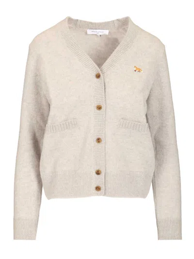 Maison Kitsuné Baby Fox Lambswool Boxy Cardigan Knitwear Grey In Neutral