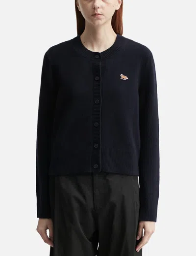Maison Kitsuné Baby Fox Lambswool Fitted Cardigan In Black