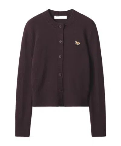 Maison Kitsuné Baby Fox Lambswool Fitted Cardigan In Brown