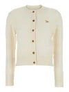 Maison Kitsuné Profile Fox-embroidered Button Cardigan In Sand