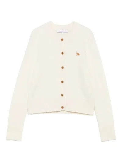 MAISON KITSUNÉ BABY FOX LAMBSWOOL FITTED CARDIGAN WOMAN ECRU