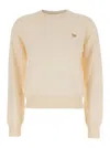 Maison Kitsuné Beige Sweater With Baby Fox Logo Patch On The Front In Wool Woman In Sand