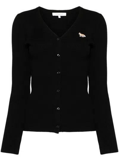 Maison Kitsuné Baby Fox Patch Regular Cardigan In Black