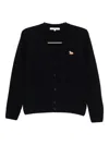 Maison Kitsuné V-neck Long Sleeve Wool Cardigan In Black