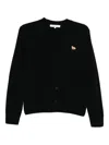 Maison Kitsuné V-neck Long Sleeve Wool Cardigan In Black