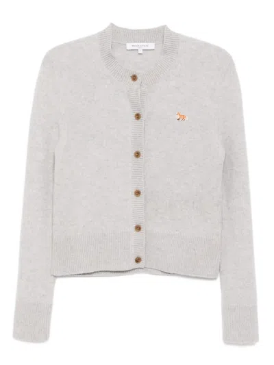 Maison Kitsuné Baby Fox Patch Cardigan In Gray