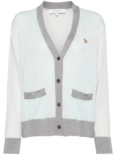 Maison Kitsuné Baby Fox Patch Colour Block Cardigan In Green