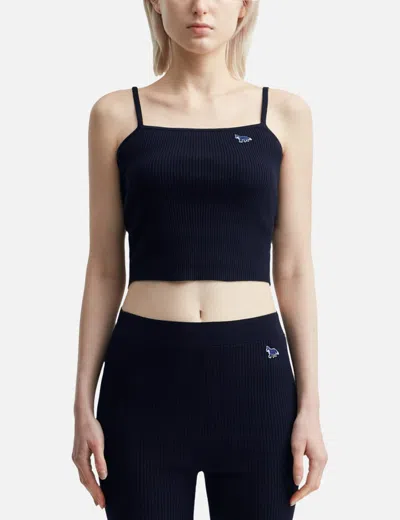 Maison Kitsuné Baby Fox Patch Fine Rib Cropped Top In Blue