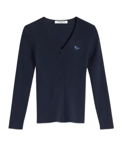 Maison Kitsuné Baby Fox Patch Fine Ribbed Cardigan In Navy