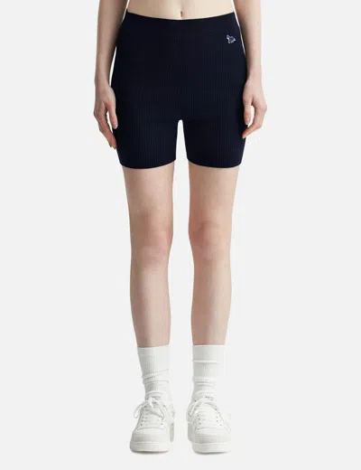 Maison Kitsuné Baby Fox Patch Fine Ribbed Shorts In Black