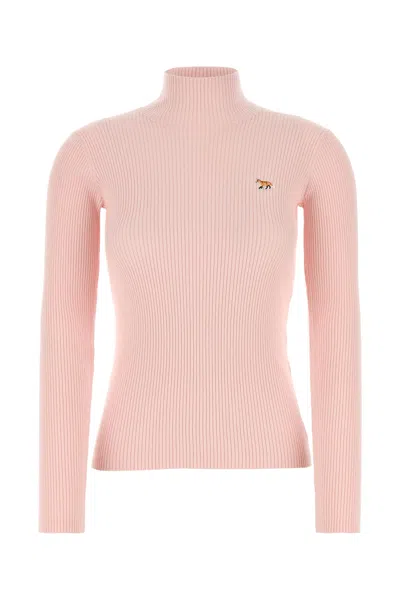 Maison Kitsuné Baby Fox Patch Fine Ribbed Turtleneck-xs Nd Maison Kitsune Female In Pink