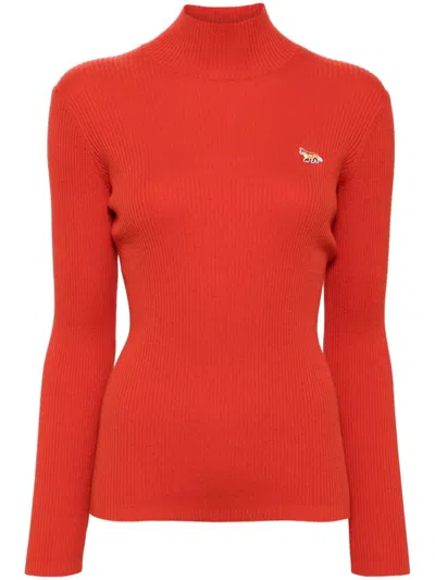 Maison Kitsuné Baby Fox Patch High Neck Jumper In Orange