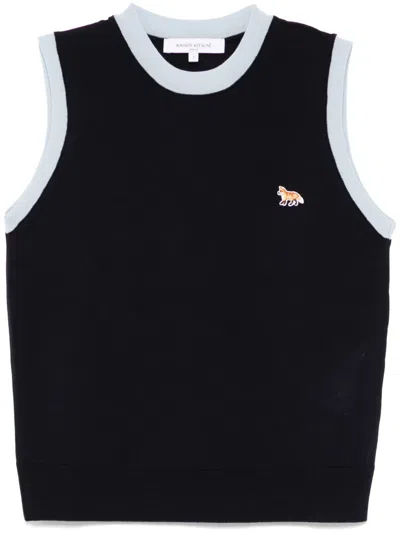Maison Kitsuné Baby Fox Patch Knitted Top In Blue