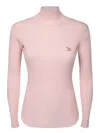 Maison Kitsuné Baby Fox Patch Fine Ribbed Turtleneck-xs Nd Maison Kitsune Female In Pink