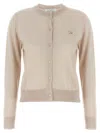Maison Kitsuné Beige Cropped Cardigan With Round Neck And Logo Embroidery On The Front In Wool Woman