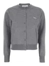 Maison Kitsuné Grey Cropped Cardigan With Round Neck And Logo Embroidery On The Front