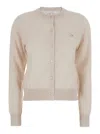 Maison Kitsuné Beige Cropped Cardigan With Round Neck And Logo Embroidery On The Front In Wool Woman In Beige