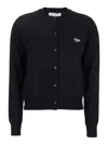 Maison Kitsuné Black Cardigan With Baby Fox Logo Patch Applied On The Front In Wool Woman In Black