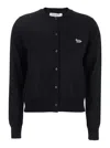 Maison Kitsuné Black Cardigan With Baby Fox Logo Patch Applied On The Front In Wool Woman In Black