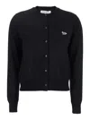 Maison Kitsuné Black Cardigan With Baby Fox Logo Patch Applied On The Front In Wool Woman In Black