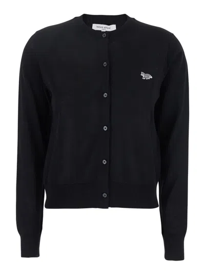 MAISON KITSUNÉ BLACK CARDIGAN WITH BABY FOX LOGO PATCH APPLIED ON THE FRONT