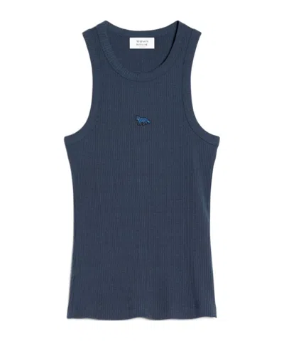 Maison Kitsuné Baby Fox Patch Ribbed Tank Top In Blue