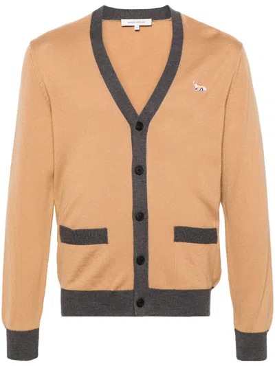 Maison Kitsuné Man Cardigan Camel Size L Wool In Brown