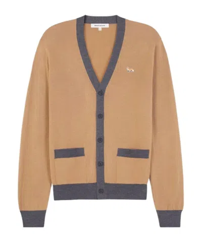 Maison Kitsuné Brown Baby Fox Cardigan In Nude