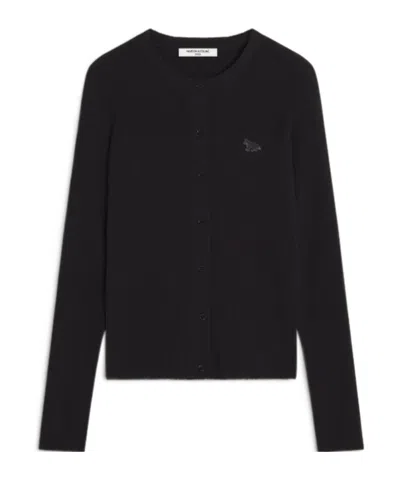 Maison Kitsuné Ribbed Fitted Cardigan In Black